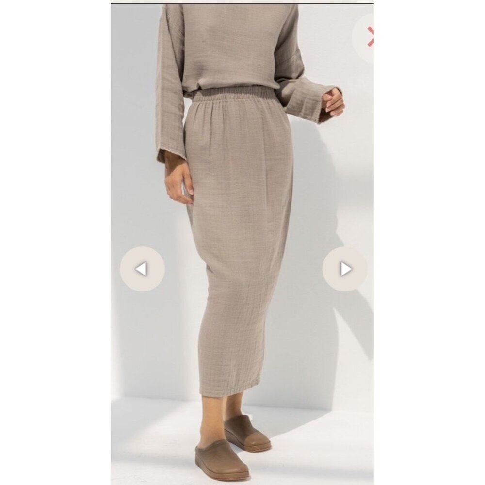 Black Crane Long Skirt Cotton Linen Blend Light Stone Size Medium NWT